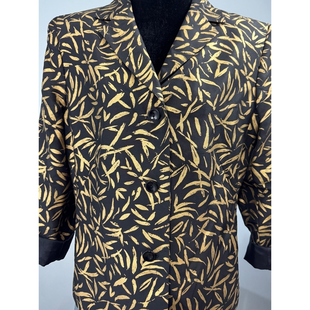 Kasper 100% Silk Black and Gold‎ Women Blazer Size 12